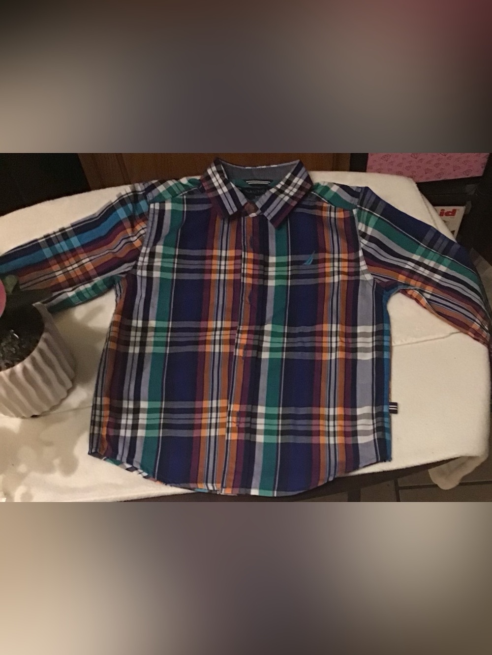Nautica toddler multicolor plaid button-up shirt with a classic pointed collar